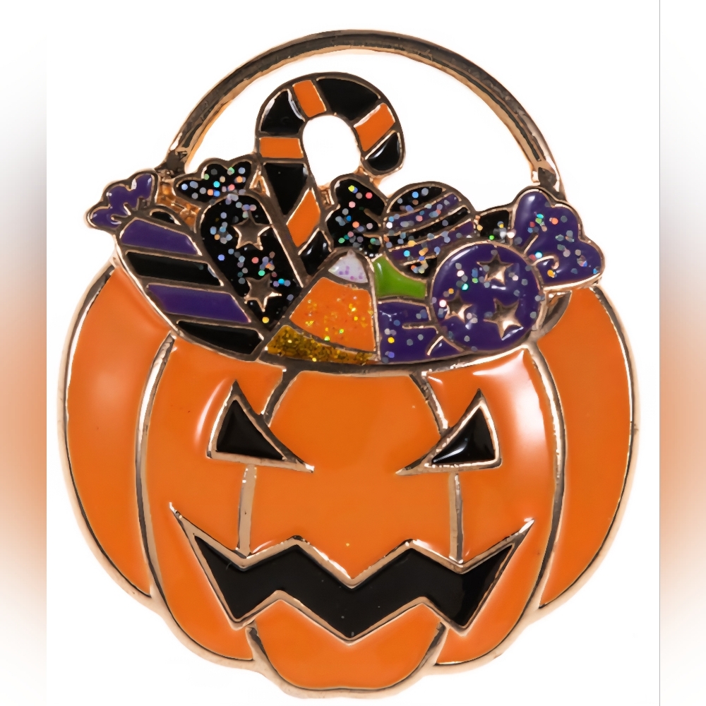 Jack O Pumpkin Enamel Lantern Pin Brooch